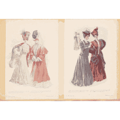 Groups of women in pink and red gowns - Fashion Plates - 1880