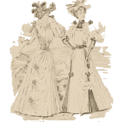 Two women in puffed-sleeve gowns 01 - Fashion Plates - 1880