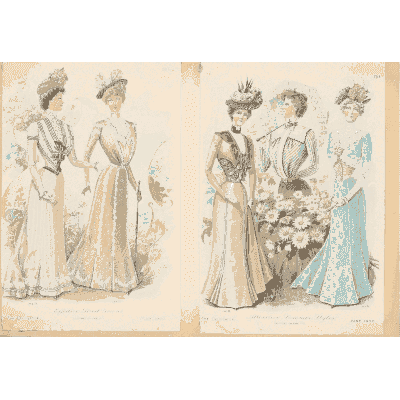Three women with a flower basket - Fashion Plates - 1880