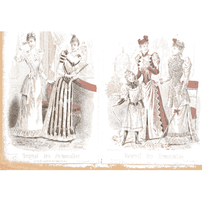 Women in striped skirts with a child - Fashion Plates - 1880