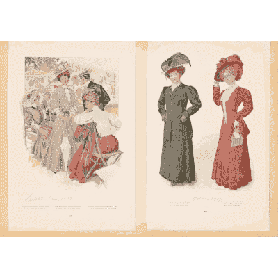 Women in black and red coats - Fashion Plates - 1880