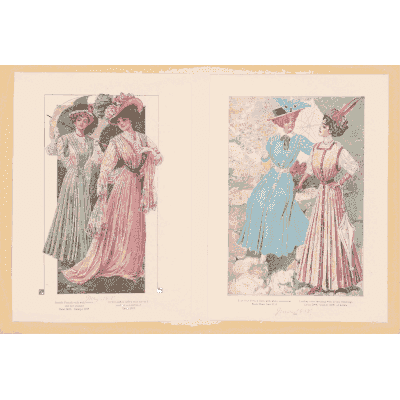 Women in pink and blue gowns - Fashion Plates - 1880