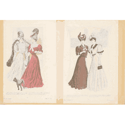 Women in red and white gowns - Fashion Plates - 1880
