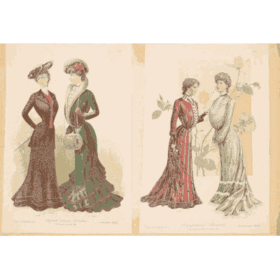 Women in red and grey gowns - Fashion Plates - 1880