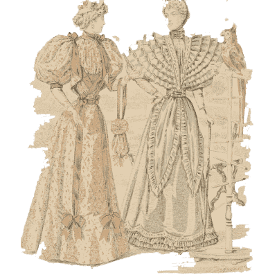 Two women in puffed-sleeve gowns 02 - Fashion Plates - 1880