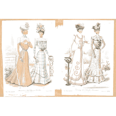 Women in white embroidered gowns - Fashion Plates - 1880