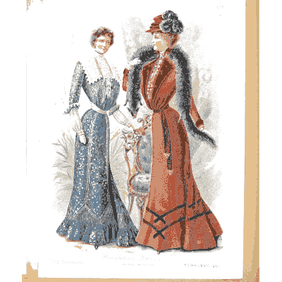 Women in red and blue gowns - Fashion Plates - 1880