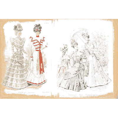 Women in ruffled skirts with a parasol - Fashion Plates - 1880