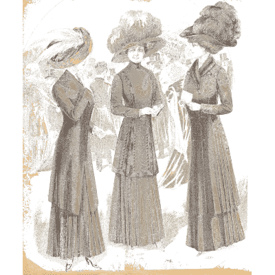 Three women in plumed hats - Fashion Plates - 1880