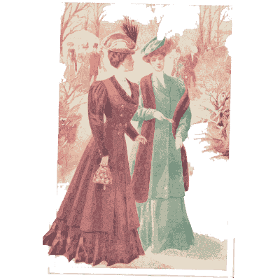 Two women in red and green gowns - Fashion Plates - 1880