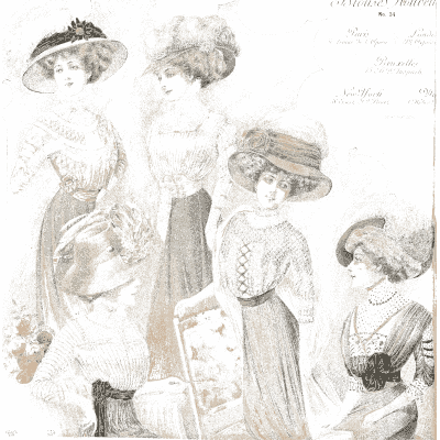 Women in shirtwaists and wide hats 01 - Fashion Plates - 1880
