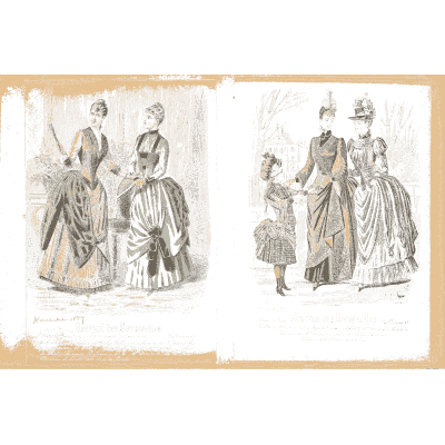 Women in bustled gowns with a child 01 - Fashion Plates - 1880