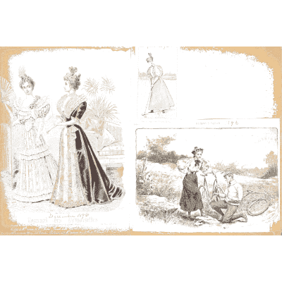 Women in trained gowns by a field - Fashion Plates - 1880