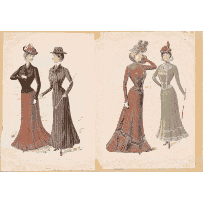 Two women in rust and grey gowns - Fashion Plates - 1880