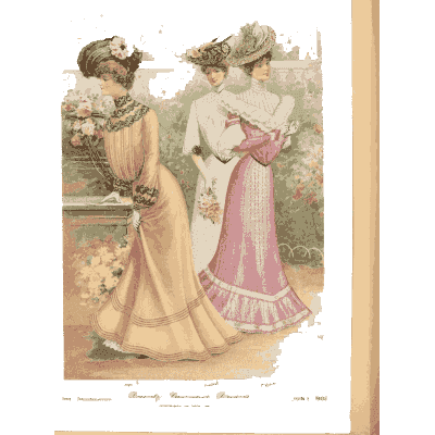 Two women in ruffled gowns 02 - Fashion Plates - 1880