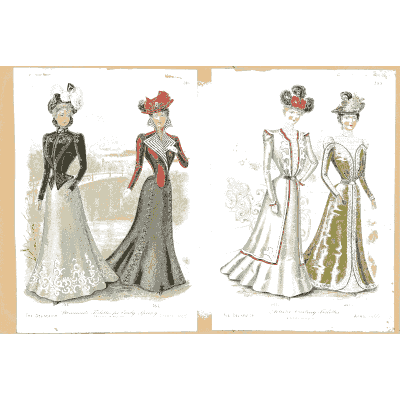 Women in green and red gowns - Fashion Plates - 1880