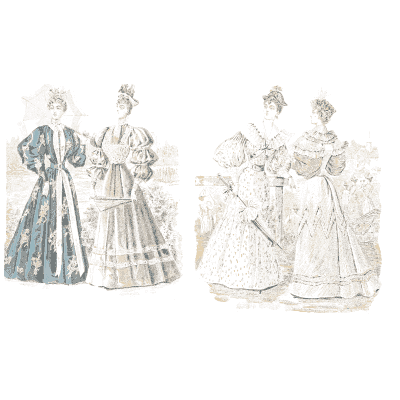 Women in puffed-sleeve gowns - Fashion Plates - 1880