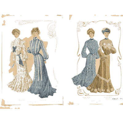 Women in framed evening gowns - Fashion Plates - 1880