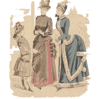 Two women and a child outdoors - Fashion Plates - 1880