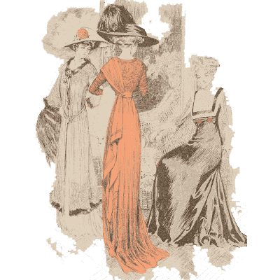 Women in orange and grey gowns - Fashion Plates - 1880