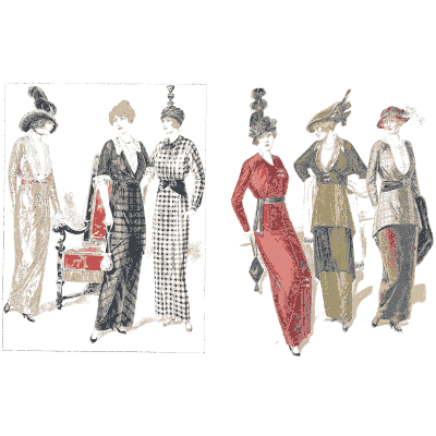 Women in narrow coloured gowns - Fashion Plates - 1880