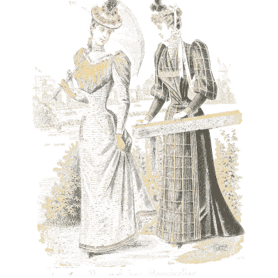 Women in pale and red gowns - Fashion Plates - 1880