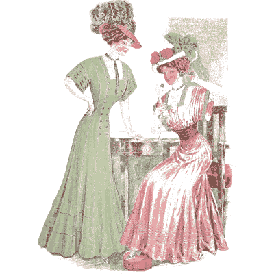Two women in green and pink gowns - Fashion Plates - 1880