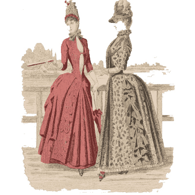Two women in red and brown gowns - Fashion Plates - 1880