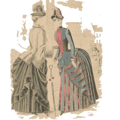 Two women in draped bustle gowns 01 - Fashion Plates - 1880