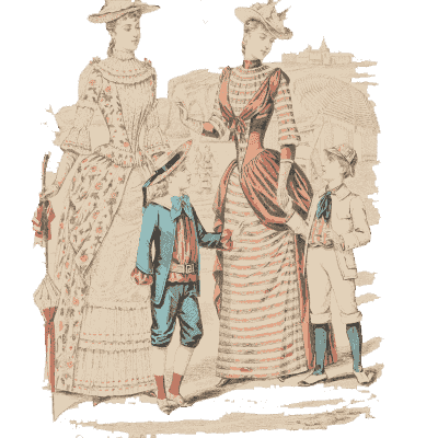 Women and boys in striped dress - Fashion Plates - 1880