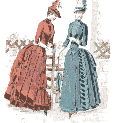 Two women in draped bustle gowns 02 - Fashion Plates - 1880