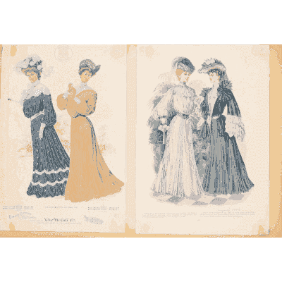 Women in blue and gold gowns - Fashion Plates - 1880