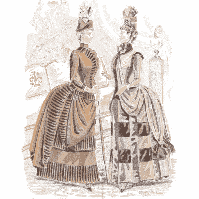 Women in bustled gowns with a child 02 - Fashion Plates - 1880