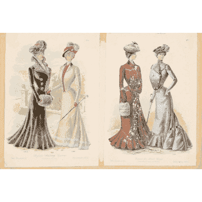 Women in dark bustled gowns - Fashion Plates - 1880