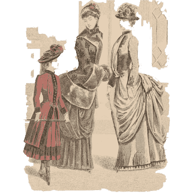 Three women in bustled dresses - Fashion Plates - 1880