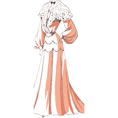 Coral gown with lace cape - La Mode Feminine, Volume 3 - 1900