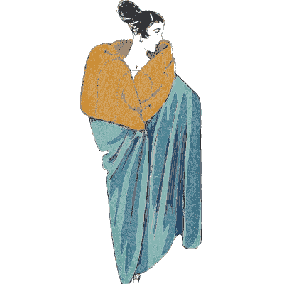 Blue gown with fur wrap - La Mode Feminine, Volume 3 - 1900