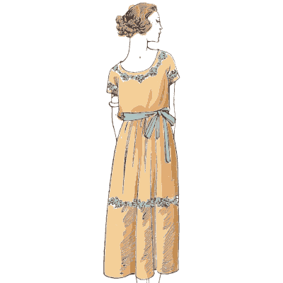 Apricot dress with blue sash - La Mode Feminine, Volume 3 - 1900