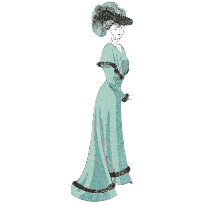Green gown with plumed hat - La Mode Feminine, Volume 3 - 1900