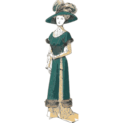 Green dress with fur hem - La Mode Feminine, Volume 3 - 1900