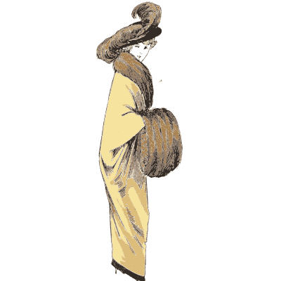 Yellow coat with fur stole - La Mode Feminine, Volume 3 - 1900