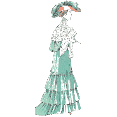 Green tiered skirt and lace blouse - La Mode Feminine, Volume 3 - 1900