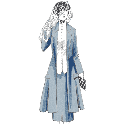 Blue dress with lace jabot - La Mode Feminine, Volume 3 - 1900