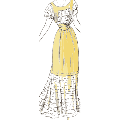 Yellow gown with lace flounces - La Mode Feminine, Volume 3 - 1900