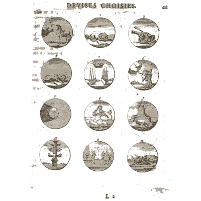 Sheet of engraved emblem roundels 01 - Devises et Emblemes Anciennes et Modernes - 1699