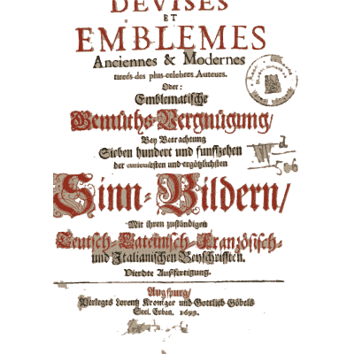 Red and black title page - Devises et Emblemes Anciennes et Modernes - 1699