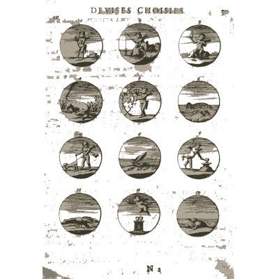 Sheet of engraved emblem roundels 17 - Devises et Emblemes Anciennes et Modernes - 1699