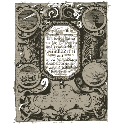 Engraved title cartouche with emblem roundels - Devises et Emblemes Anciennes et Modernes - 1699