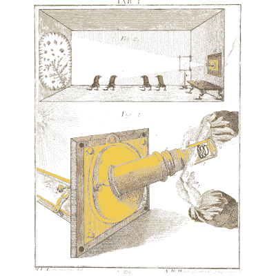 Fitting a solar microscope into a shutter - Amusement Microscopique, Volume 3 - 1764