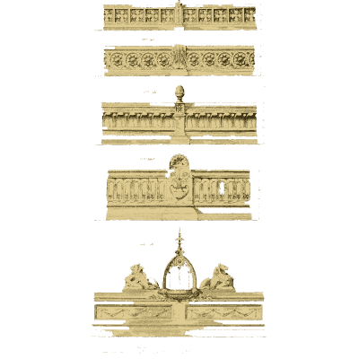 Balustrade panels and kiosk - Macfarlane's Castings: Ornamental Fountains and Park Furniture - 1882